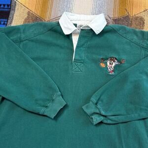 Vintage 90s Taz Looney Tunes Football Rugby Polo Long Sleeve Shirt Size Large